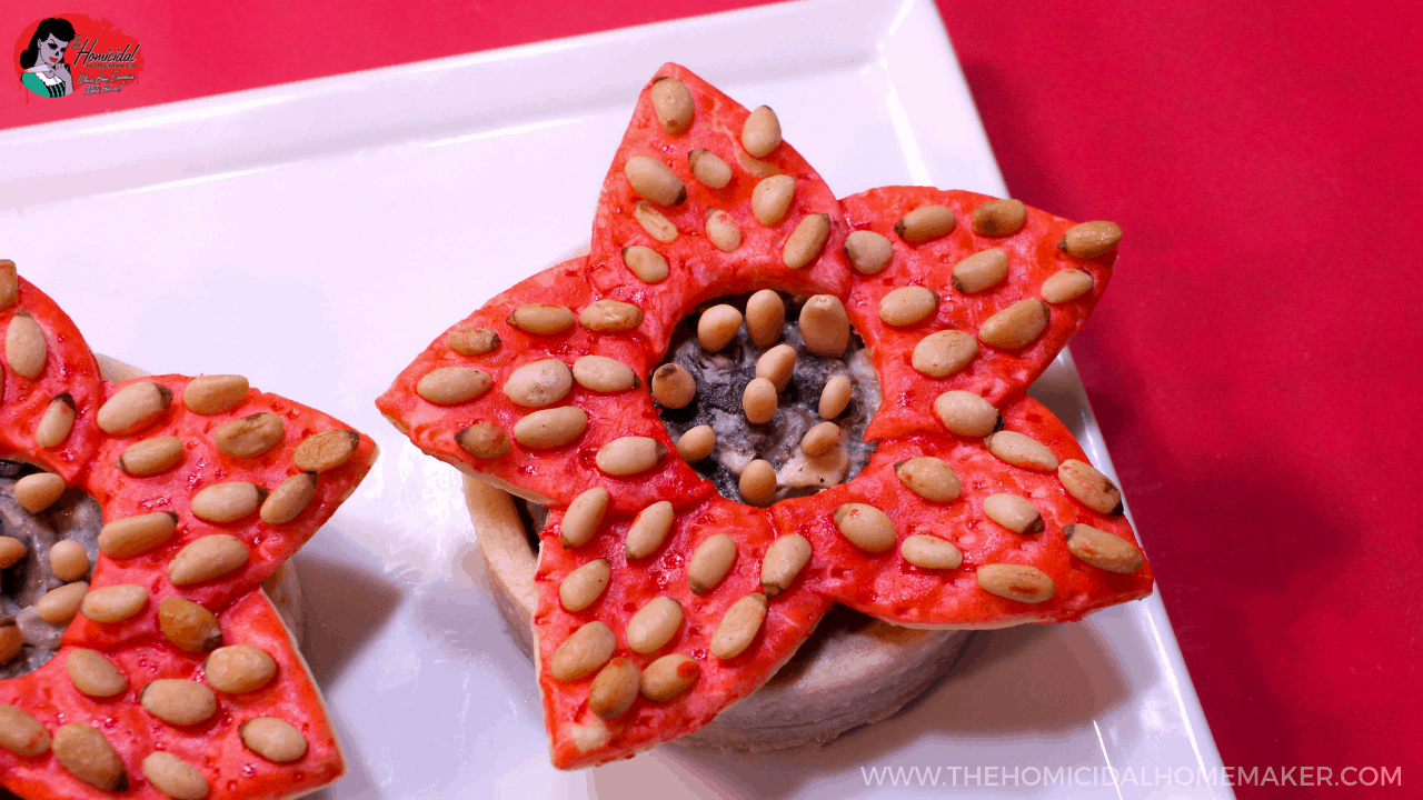 The Homicidal Homemaker's Demogorgonzola Tartlets, inspired by Stranger Things.