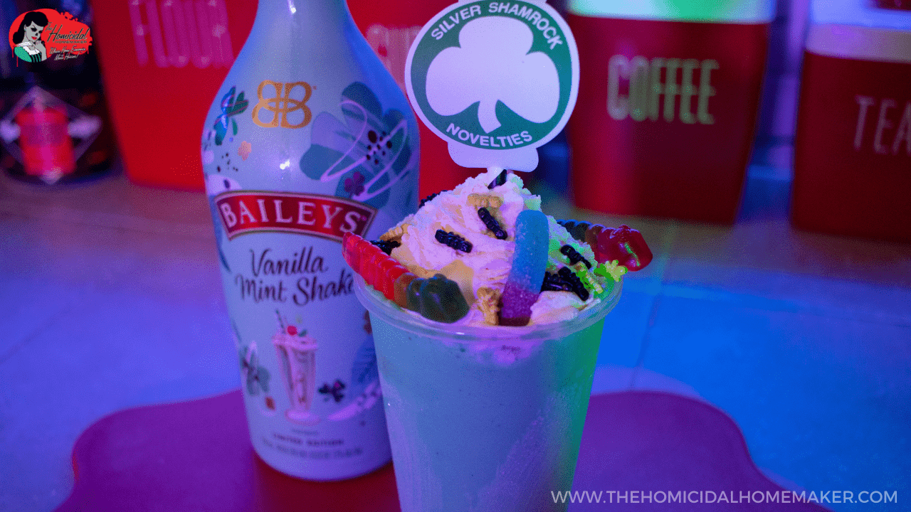 Alcoholic Silver Shamrock milkshakes inspired by the horror film Halloween 3: Season of the Witch
