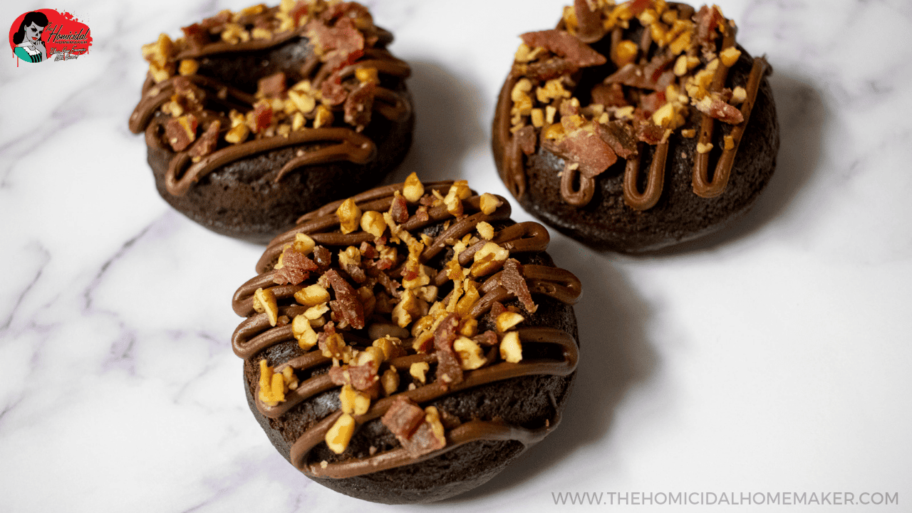 "Wolfcop" Liquor Donuts with Maple, Chocolate, Bourbon, and Toasted Pecan and Bacon Crumble